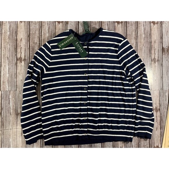 Lauren Ralph Lauren Reversible Cotton Striped cardigan Sz XL NWT mspr 99 Vintage - Picture 1 of 6